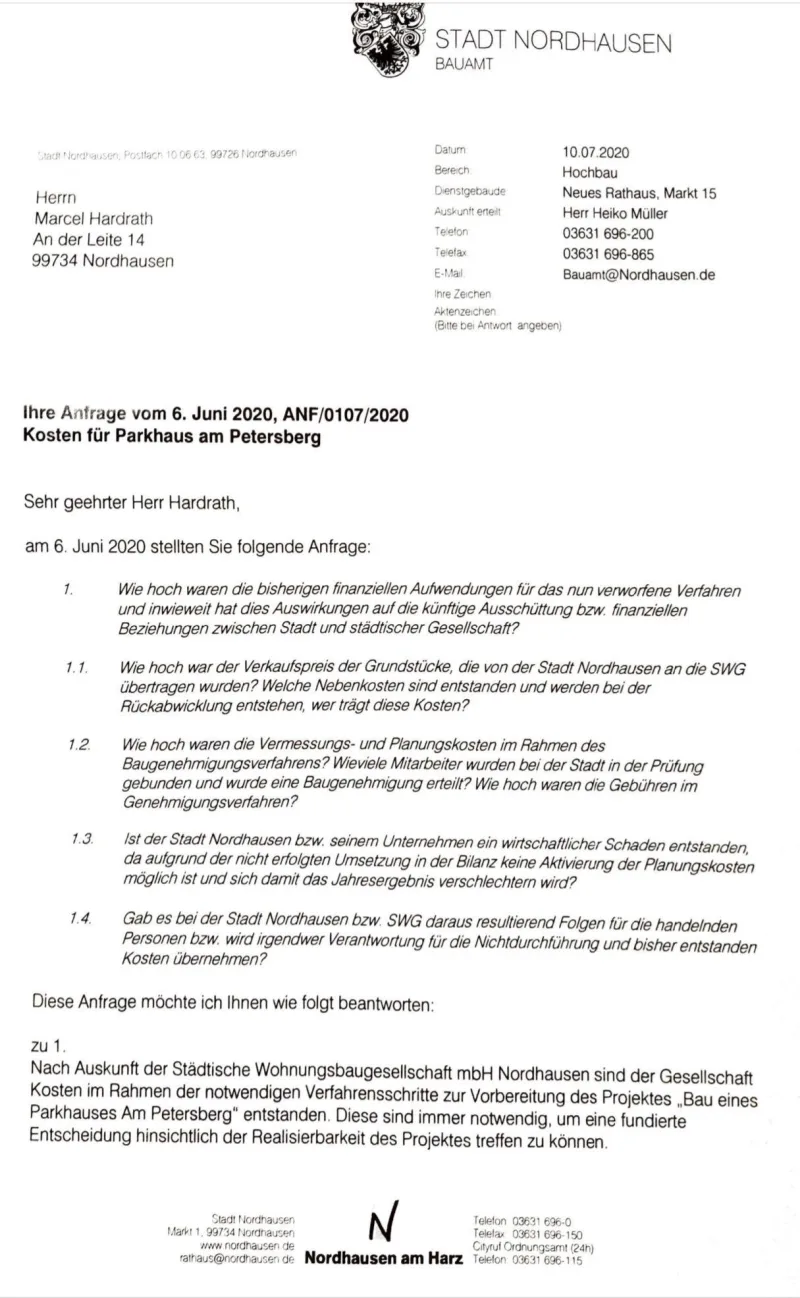 Beantwortung meiner Parkhausanfrage vom 06.06.2020, Seite 1