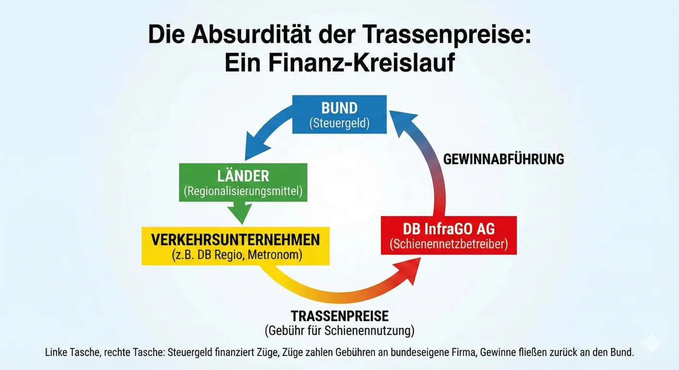 Infografik: Die Bahn-Finanzierung: "Linke Tasche, rechte Tasche" (Grafik: Marcel Hardrath)